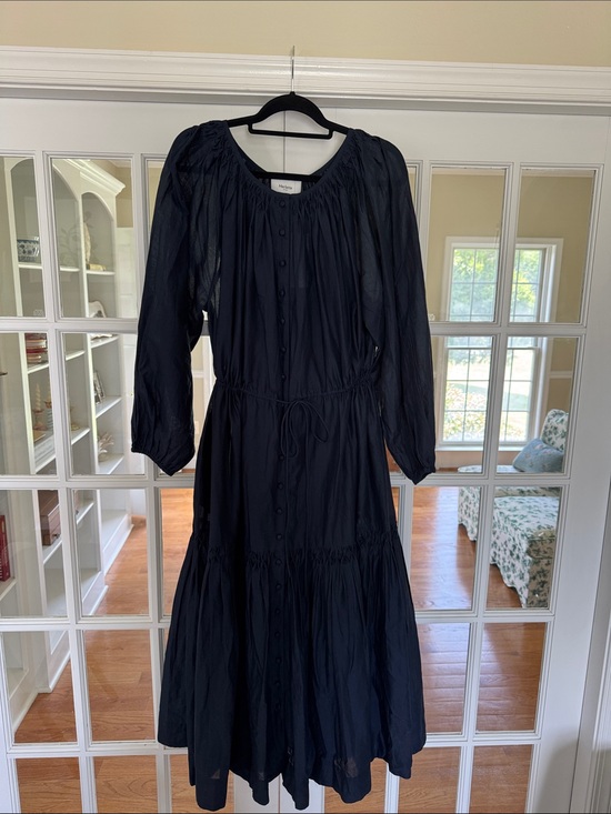 Merlette Dresses & Skirts - Merlette Navy Button-Front Tiered Maxi Dress